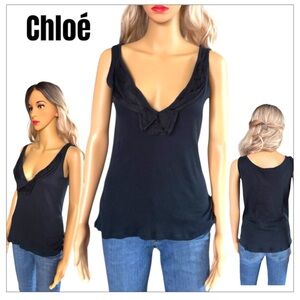 Chloé Black Sleeveless Plunge Top